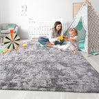 ISEAU Super Soft Rugs for Bedroom Shaggy Area Rug, 3x5 Feet Tie-Dye Shaggy Carpet Mats for Dorm, College, Apartment, Living Room, Non-Slip Abstract Fuzzy Rugs for Girls Boys Kids Room, Light Grey