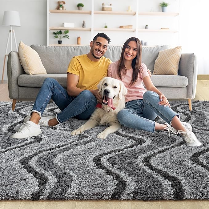 Noahas Fluffy 4x6 Area Rugs for Bedroom Living Room,Thick Shaggy Grey Fuzzy Throw Floor Carpet,Soft Bedside Non-Slip Plush Dorm Nursery Kids Rug