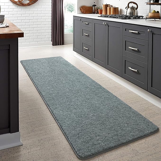 Keeko Soft Hallway Runner Rug, 2x8 Bedside Runner Rugs for Bedroom Living Room Non Slip Washable Modern Memory Foam Rug Low Pile Kitchen Runner Rugs for Nursery Dorm Kids Room Decor Grey