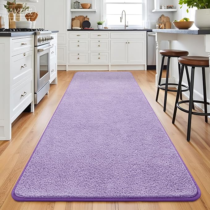 Keeko 2x6 Long Runner Rug, Purple Bedroom Bedside Runner Rug Living Room Carpet Area Throw Rugs for Hallway Soft Indoor Memory Foam Rugs for Teen Kids Classroom Nursery Dorm Laundry Room Decor
