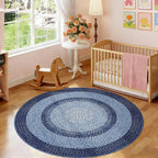 Modern Bordered Round Area Rug 4ft Washable Bedroom Circle Rugs Non Slip Stain Resistant Dining Room Round Throw Carpet Contemporary Circle Mats for Living Room Kitchen Nursery, Navy