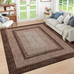 RUGSREAL Boho Rug 4x6 for Bedroom Machine Washable Rug Braided Print Floor Cover Indoor Non Slip Throw Carpet Farmhouse Rustic Accent Rug Moroccan Carpet for Living Room Home Decor, Brown