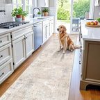 3x12 ft Washable Hallway Runner Rug - Long Non Slip Low Pile Thin Carpet Runners, Modern Abstract Neutral, Stain Resistant for Kitchen, Entryway, Bathroom（Beige Grey,3x12）
