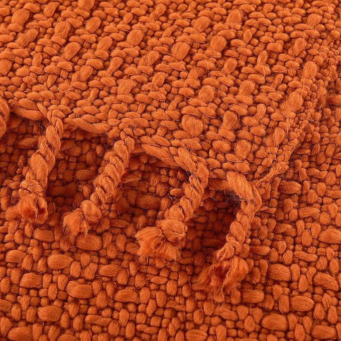 Home Soft Things Chunky Knit Basket Weave Throw Blanket 50"x60" - Boho Soft Microfiber with Braided Tassels - All Season Cozy Decorative Throw for Couch, Sofa, Bed, Indoor & Outdoor - Rust