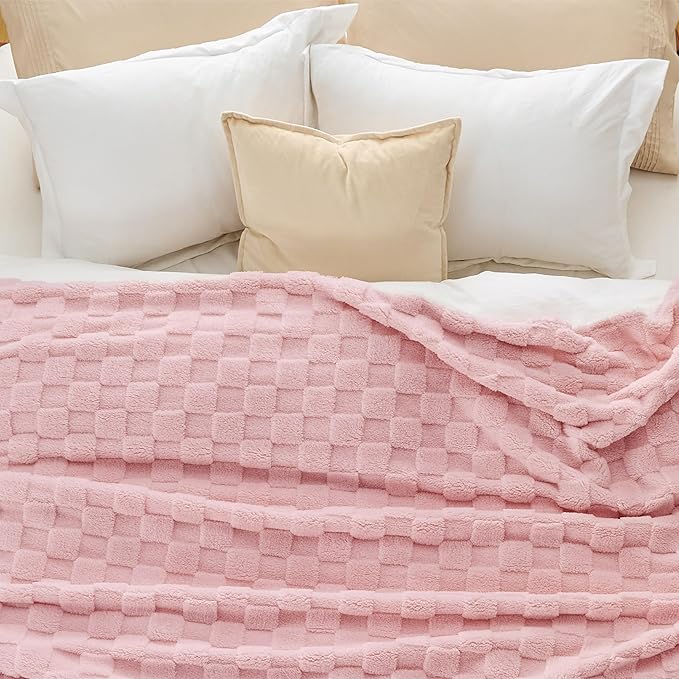Bedsure GentleSoft Blankets Queen Size for Bed - Super Soft Cozy Blanket for, Large Fuzzy Fleece Throw for Bedroom Decor, Pink, 90x90 Inches