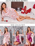 Ekouaer Women's Satin Robe Valentines Lingerie for Women Kimono Bathrobe Short Ruffle Belted Robes Bridesmaids Sleepwear