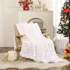 WESHIONGOO Chunky Knit Blanket Throw Knitted Throw Blankets for Couch Bed Fluffy Soft Blanket with Jumbo Chenille Yarn Thick 100% Handmade (White, 51"×63")