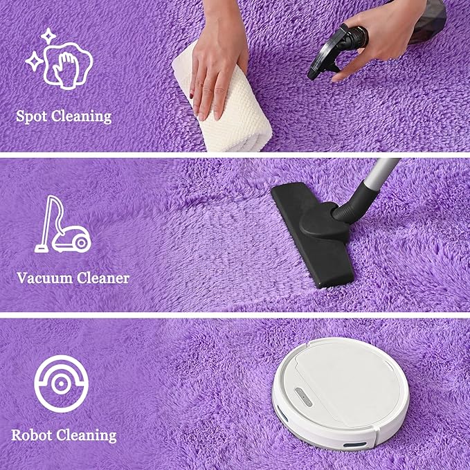 junovo Purple Washable Area Rug for Boys Bedroom Living Room, 4x5.3 Soft Non-Slip Fluffy Rugs, Shag Plush Memory Foam Carpet for Kids Room Baby Nursery Home Decor