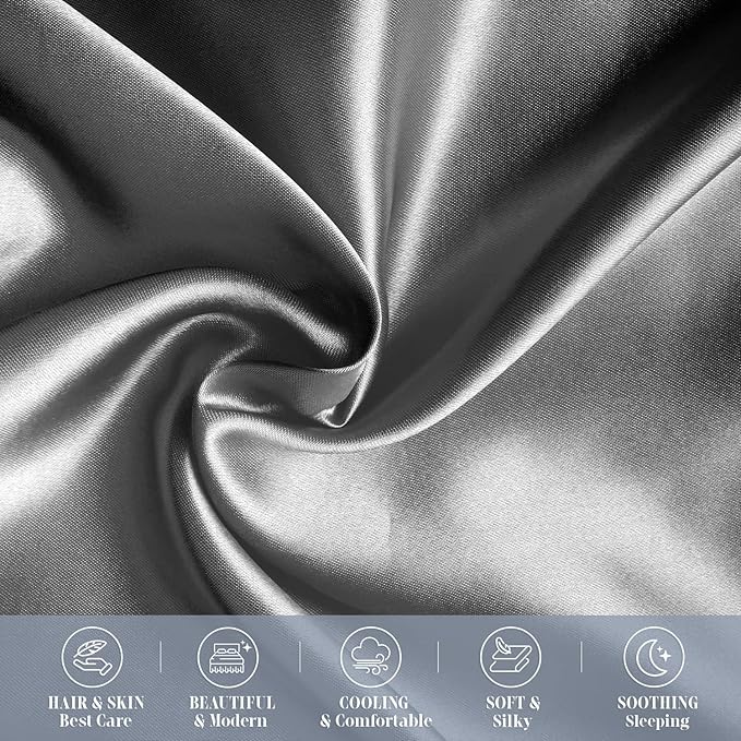 Elegant Comfort 4-Pack King Size Viscose Satin Pillowcase Set with Hidden Zipper Closure, Silky Smooth for Hair and Skin Care, Gray