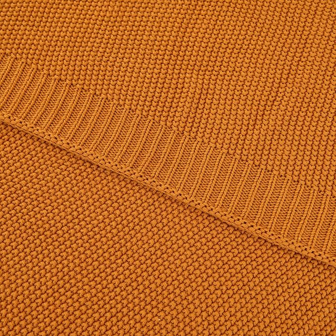 Longhui bedding Burnt Orange Cotton Cable Knit Throw Blanket for Couch Sofa Chair Bed Home Decorative, 3.4 Pounds 60 x 80 Inch Woven Throw Blankets with Bonus Laundering Bag
