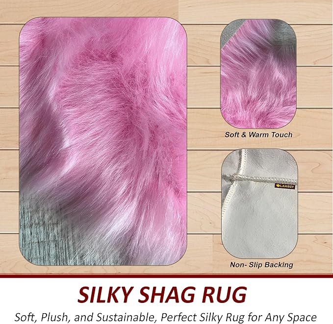 LAMBZY Bear Skin Rug Super Soft Fluffy Faux Fur for Bedroom Floor Sofa Living Room High-Density Plush Shaggy Carpet Sofa Cover Bedside Sheepskin Rug (2'x3', Pink)