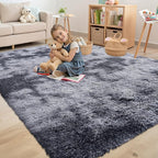 OLANLY Area Rugs for Living Room Bedroom, Machine Washable 4x5.9 Feet Soft Fluffy Shaggy Bedside Rug, Indoor Floor Carpet for Kids Girls and Boys, Dorms, Home Decor Aesthetic, Light Grey Tie-dye
