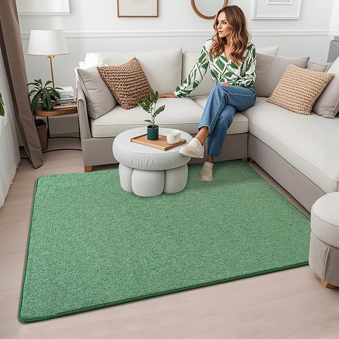 Keeko Soft Rugs for Bedroom, 3x5 Living Room Area Rug Washable Memory Foam Small Entryway Throw Rugs Low Pile Minimalist Non Slip Bedside Rug Carpet for Kids Nursery Dorm Room Decor Green