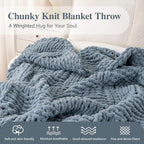 Bunnikins & Clover Dusty Blue Throw Blanket, Handmade Chenille Cable Chunky Knit Throw for Couch, Blue Grey Throw Blanket for Home Decor, 50"x60"
