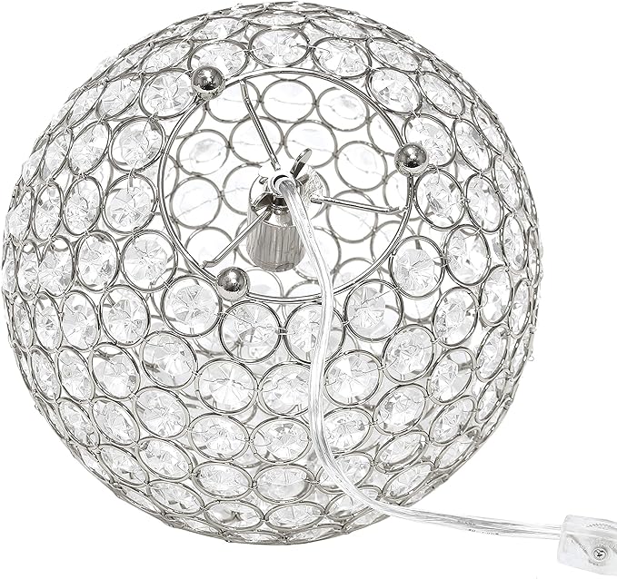 Elegant Designs LT1067-CHR 10" Elipse Crystal Collection Metal Crystal Ball Sequin Table Desk Lamp for Accent Lighting, Décor, Living Room, Chrome