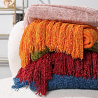 PAVILIA Blue Chenille Throw Blanket for Couch Sofa, Soft Knit Throw with Tassel, Decorative Blanket for Bed Chair Living Room, Blue 50x60
