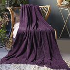 Chenille Throw Blanket for Couch 50"X 60", Soft Cozy Throws with Fringe Tassel for Bed Sofa Chair Cover, Lightweight Knitted Decorative Boho Blankets for Living Room, Dark Purple