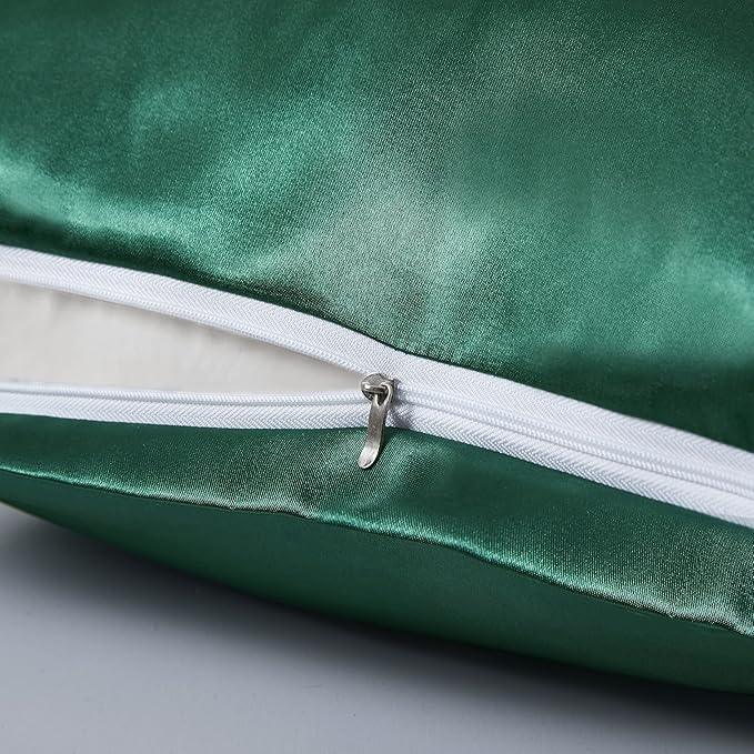 Satin Pillowcases with Zipper （20x30）,Queen Size Pillowcases Set of 2, Blackish Green Silk Pillowcase for Hair and Skin