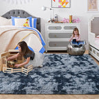 ISEAU 4x6 Area Rug for Living Room, Dark Blue Abstract Rugs for Bedroom, Dorm, College, Apartment, Soft Shaggy Carpets, Machine Washable Mats, Under Bed, On Nursery Floors Mat, Boys, Girls Room Carpet