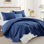 IR Imperial Rooms 10 Pack Twin Quilt Bedding Set (68" x 86") - Bulk Wholesale for Hotels, Guest Bedroom & Airbnbs - Lightweight Microfiber Reversible Floral Embossed Quilts Bedspreads (Navy)