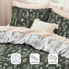 Bedsure Full Comforter Set - Dark Olive Green Bed Set, 3 Pieces Cute Floral Bedding, 1 Soft Reversible Botanical Flowers Comforter and 2 Pillow Shams