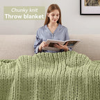 Negwoo Chunky Knit Throw Blanket, 50''*60'' Knitted Throw Chenille Yarn for Bed Couch, Handmade Light Green Crochet Big Thick Blanket, Machine Washable Cute Comfy Blanket for Home Decor