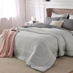Bedsure Queen Comforter Set - Cooling and Warm Bed Set, Light Grey Reversible Bedding for All Season, 3 Pieces, 1 Queen Size Comforter (88"x88") and 2 Pillow Cases(20"x26")
