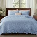 Bedsure Quilts Queen Size - Ultra Soft Pre-Washed Cloud-Like Bedding, All-Season Lightweight Comforter for Country Bedroom, Leaf Design Coverlet in Mineral Blue, 90 x 96 Inches | Stitch-Free Quilting, Ultra Soft, Lightweight, Machine Washable, Pet-Frie...