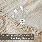 Cotton Muslin Throw Blanket with Tassels, Lightweight Woven Gauze, Pre-Washed Breathable Farmhouse Decor for Bed, Couch, All-Season Use (Beige, 50" x 60")