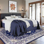 CRYPTOLITE Living Room Rug 7x10, Machine Washable Area Rug Non Slip Low Pile Rug for Living Room, Bedroom, Farmhouse, Dining Room, Navy Blue
