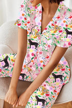Ekouaer Silk Satin Pajamas Set Women Short Sleeve Sleepwear Soft Button Down Loungewear Pjs Set