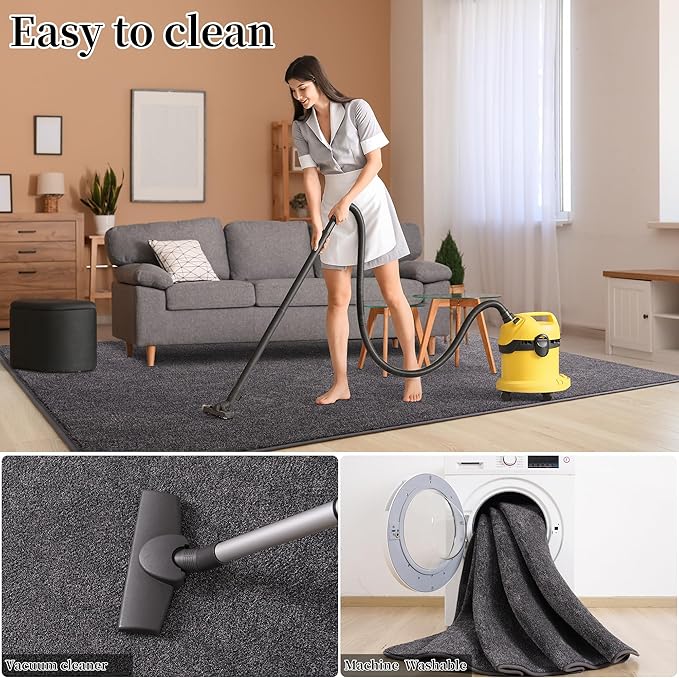 Keeko 5x8 Area Rugs for Living Room, Soft Modern Memory Foam Bedroom Rug Washable Indoor Rug Low Pile Minimalist Non Slip Carpet for Kids Nursery Dorm Room Home Decor Dark Grey