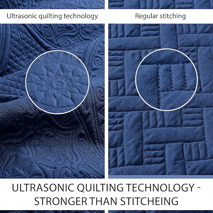 IR Imperial Rooms 8 Pack Quilt King Size Bedding (106" x 96") - Bulk Wholesale for Hotels, Guest Bedroom & Airbnbs - Lightweight Microfiber Reversible Floral Embossed Quilts Bedspreads (Navy)