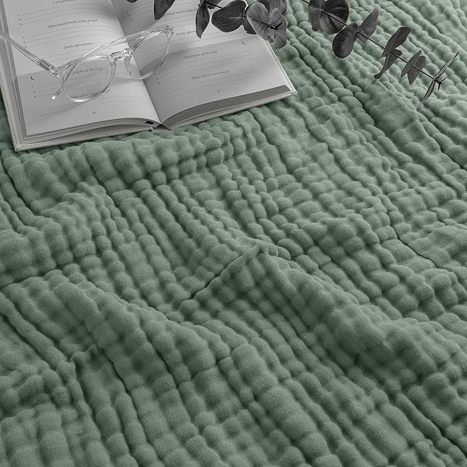 Comfy Cubs Muslin Blanket for Adults Twin 90" x 66" - 6 Layer Soft, Breathable & Lightweight Muslin Adult Blanket - Machine Washable & Designed in The US Bedding for All Seasons - Fern