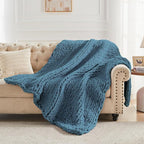 Carriediosa Chunky Knit Throw Blanket 60" X 80" Twin, 100% Hand Made Large Chenille Loop Yarn Soft Fluffy Throws for Couch Sofa Bed, Big Crochet Cozy Heavy Thick Cable Woven Blankets, Lyons Blue