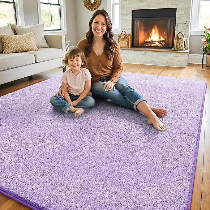 Keeko 5x7 Purple Area Rugs for Bedroom, Soft Modern Living Room Rug Indoor Non Slip Low Pile Washable Rug Fluffy Fuzzy Memory Foam Carpets Throw Rugs for Kids Nursery Classroom Dorm Room Decor