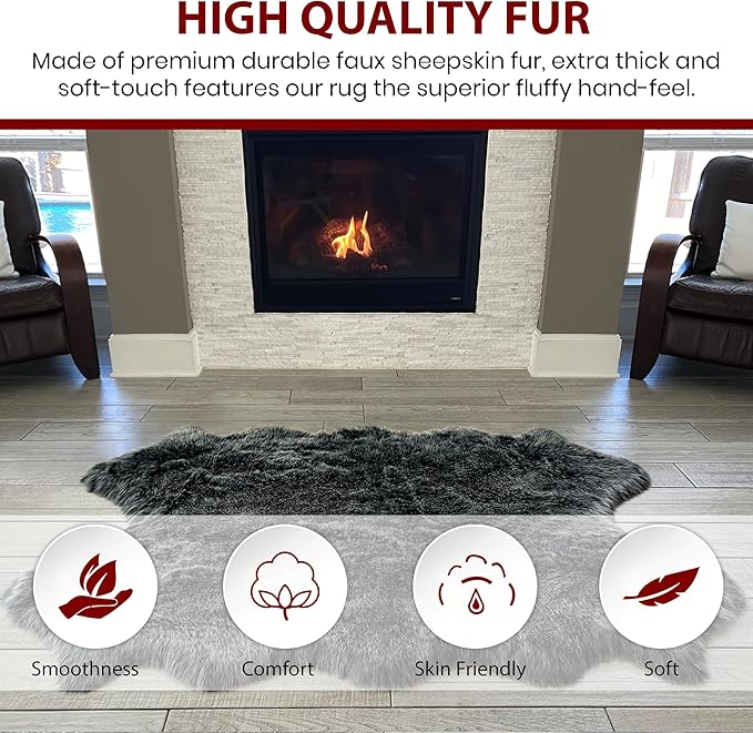 LAMBZY Bear Skin Rug Super Soft Fluffy Faux Fur for Bedroom Floor Sofa Living Room High-Density Plush Shaggy Carpet Sofa Cover Bedside Sheepskin Rug (6'x9', Black/White)