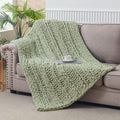 WESHIONGOO Chunky Knit Blanket Throw 40"×60" Knitted Throw Blankets for Couch Bed Fluffy Soft Blanket with Jumbo Chenille Yarn Thick 100% Handmade(Sage Green, Medium Size Throw)