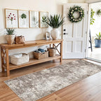 2x7 Washable Kitchen Runner Rug – Non-Slip Soft Carpet for Bathroom Hallway Hall Bedroom – Modern Abstract Neutral Low-Pile Thin Indoor Area Rug with Rubber Backing (Brown Beige,2x7)