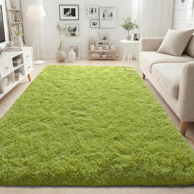 ISEAU 3x5 Area Rug for Living Room, Green Rugs for Bedroom, Kitchen, Soft Shaggy Carpets, Fluffy and Machine Washable Mats, Under Bed, On Nursery Floors Mat, Boys, Girls Room Carpet Decor