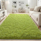 ISEAU 3x5 Area Rug for Living Room, Green Rugs for Bedroom, Kitchen, Soft Shaggy Carpets, Fluffy and Machine Washable Mats, Under Bed, On Nursery Floors Mat, Boys, Girls Room Carpet Decor