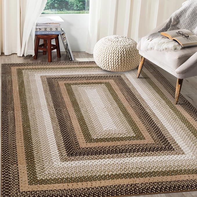 RUGSREAL Braided Print Washable 8x10 Large Rug for Living Room Modern Braid Printed Bedroom Rug Non Slip Stain Resistant Dining Room Throw Carpet Soft Farmhouse Accent Carpet HomeDecor, Moss Brown