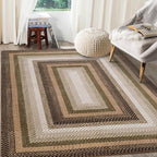RUGSREAL Machine Washable Area Rug 6x9 Braided Rug for Living Room Modern Braid Printed Large Bedroom Rug Non Slip Dining Room Throw Rug Farmhouse Accent Carpet for Home Decor, Moss/Brown