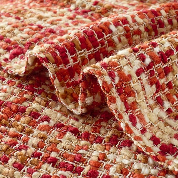 Multi-Color Dark Red Cable Woven Throw Blanket for Couch,60"X80" Boho Style Textured Blankets for Home Decor,Super Soft Warm Cozy Chunky Blanket with Decorative Tassels for Bed
