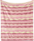 Lunarable Dusty Rose Throw Blanket, Doodle Style Waves Horizontal Stripes Simplistic Cheerful, Flannel Fleece Accent Piece Soft Couch Cover for Adults, 50" x 60", Dried Rose Pale Pink