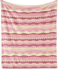 Lunarable Dusty Rose Throw Blanket, Doodle Style Waves Horizontal Stripes Simplistic Cheerful, Flannel Fleece Accent Piece Soft Couch Cover for Adults, 50" x 70", Dried Rose Pale Pink