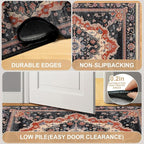Area Rug 2x3 ft Rug Washable Boho Rugs Non Slip Low Pile Floral Small Carpet for Bedroom, Bedside, Kids Room, Office, Dining Room (Retro Colors, 2x3 ft)