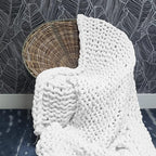 Adyrescia Chunky Knit Blanket Throw | 100% Hand Knit with Jumbo Chenille Yarn (50"x60", Bright White)