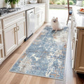3x7 Kitchen Runner Rug – Washable Non-Slip Modern Abstract Neutral Carpet for Hallway, Entryway, Bedroom, Bathroom – Low-Pile Thin Stain-Resistant Wide Floor Runner (Blue Rust,3x7)