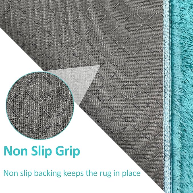 Runner Rug for Bedroom 2x6 Teal Blue Fluffy Shaggy Rug Soft Plush Fuzzy Area Rug Bedside Runners for Hallway Kids Nursery Dorm Playroom Living Room Modern Indoor Decor Carpet